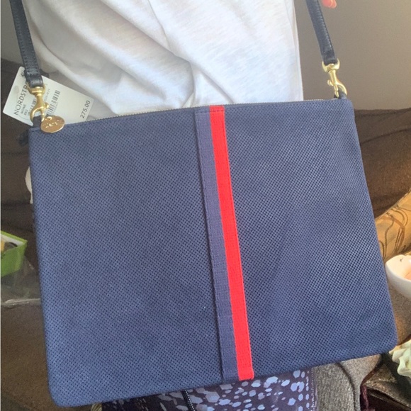 Authentic CLARE V Suede leather/leather strap zip top clutch/Crossbody - Picture 3 of 15